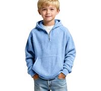 CGGMVCG Felpa con cappuccio per bambini a nido d'ape con cerniera a quarto pullover con cappuccio a maniche lunghe maglioni casual per bambini top con tasca, Azzurro, 4-5 Years