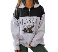 CGGMVCG Felpa da donna Alaska oversize con zip a un quarto e collo alto, vestibilità larga, casual, a maniche lunghe, Nero , 3XL