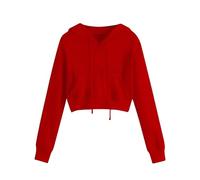 CGGMVCG Felpe con Cappuccio da Donna alla Moda Casual con Coulisse Felpe con Cappuccio Y2K Adolescenti Ragazze Pullover a Maniche Lunghe Crop Top con Tasca, Rosso, S