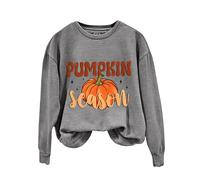 CGGMVCG Felpe di Halloween Donna Moda Casual Lettera Halloween Stampato Girocollo Donna Manica Lunga Halloween Top, Grigio, XXL