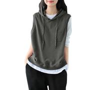 CGGMVCG Gilet Senza Maniche con Cappuccio per Le Donne Atletica Allenamento con Cappuccio Canotta t-Shirt Casual Pullover Felpa, Grigio Scuro, XX-Large