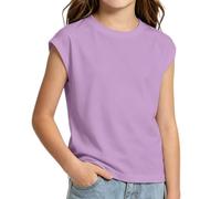 CGGMVCG Maglietta con maniche ad aletta per bambini, tinta unita, girocollo, casual, per ragazzi e ragazze, estiva, leggera, ampia, maglietta intima traspirante, Viola, 7-8 Years