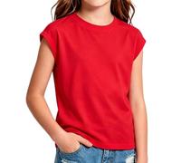 CGGMVCG Maglietta con maniche ad aletta per bambini, tinta unita, girocollo, casual, per ragazzi e ragazze, estiva, leggera, ampia, maglietta intima traspirante, Rosso, 7-8 Years