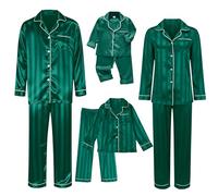 CGGMVCG Pigiama natalizio abbinato in seta per famiglia a righe camicia e pantaloni in raso di seta Set di pigiama natalizi per immagini, Verde, S