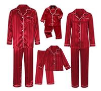 CGGMVCG Pigiama natalizio abbinato in seta per famiglia a righe camicia e pantaloni in raso di seta Set di pigiama natalizi per immagini, vino, 9-10 Years