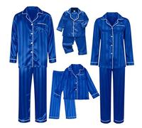 CGGMVCG Pigiama natalizio abbinato in seta per famiglia a righe camicia e pantaloni in raso di seta Set di pigiama natalizi per immagini, Blu, XL