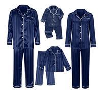 CGGMVCG Pigiama natalizio abbinato in seta per famiglia a righe camicia e pantaloni in raso di seta Set di pigiama natalizi per immagini, Marina Militare, S