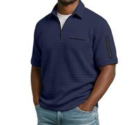 CGGMVCG Polo da uomo con cerniera a un quarto di lunghezza, maglia a nido d'ape, a maniche corte, per golf, tennis, estate, casual, elegante, abbigliamento alla moda, tinta unita, Marina Militare, S