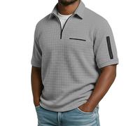 CGGMVCG Polo da uomo con cerniera a un quarto di lunghezza, maglia a nido d'ape, a maniche corte, per golf, tennis, estate, casual, elegante, abbigliamento alla moda, tinta unita, Grigio, M