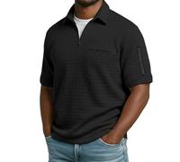 CGGMVCG Polo da uomo con cerniera a un quarto di lunghezza, maglia a nido d'ape, a maniche corte, per golf, tennis, estate, casual, elegante, abbigliamento alla moda, tinta unita, Nero , XL