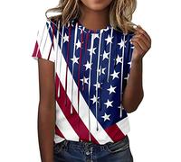 CGGMVCG Top Carino da Donna Casual con Stampa Bandiera Americana O Collo Manica Corta Camicetta Top t-Shirt t-Shirt da Donna, Z03 Blu, M
