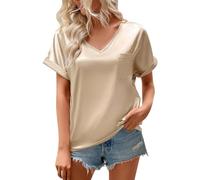 CGGMVCG Top Estivo da Donna Primavera Estate Camicia da Donna a Maniche Corte in Raso di Seta Sciolto Casual Girocollo Camicette, Z06 Beige, XL
