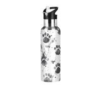 Cgiub Borraccia termica a forma di zampe di cane, con coperchio con cannuccia, senza BPA, 623,7 g, in acciaio inox, a prova di perdite, per sport, palestra, ciclismo, viaggi, campeggio