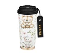 Cgiub Cute Bear Tazza da caffè isolata BPA Free 500 ml in acciaio inox tazza da caffè doppia parete vuoto tazza da viaggio riutilizzabile a tenuta stagna con coperchio con cannuccia