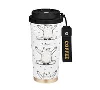 Cgiub Cute Bear Tazza da caffè isolata BPA Free 500 ml in acciaio inox tazza da caffè doppia parete vuoto tazza da viaggio riutilizzabile a tenuta stagna con coperchio con cannuccia