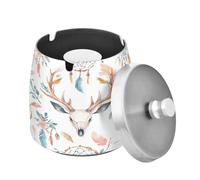 Cgiub Posacenere a forma di teschio di cervo con coperchio, antivento, in acciaio inox, per interni ed esterni, inodore, per patio, giardino e casa