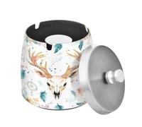 Cgiub Posacenere a forma di teschio di cervo con coperchio, antivento, in acciaio inox, per interni ed esterni, inodore, per patio, giardino e casa