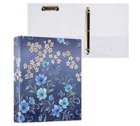 Cgiub Raccoglitore ad anelli blu floreale, formato A4, con portablocco, 3 anelli a D, con tasche interne, in PVC, impermeabile, contiene 200 fogli, per scuola, ufficio, casa, confezione da 1