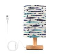 Cgiub Simpatico pesce lampada da comodino per camera da letto lampada da comodino a LED lampada da scrivania con paralume in tessuto base in legno e porta USB per ufficio, soggiorno, cameretta dei