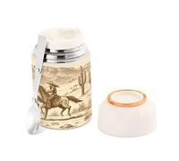 Cgiub Western, borraccia da 500 ml, in acciaio inox, con isolamento sottovuoto, con cucchiaio pieghevole, a prova di perdite, mantiene freddo e caldo