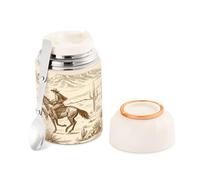 Cgiub Western, borraccia da 500 ml, in acciaio inox, con isolamento sottovuoto, con cucchiaio pieghevole, a prova di perdite, mantiene freddo e caldo