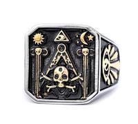 CGJseFH Anello vintage, Anello massonico del Maestro Massone Hiram Abiff, costruttore tempio, teschio e ossa incrociate, abbraccia la morte