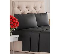 CGK Unlimited Set lenzuola matrimoniali 4 pezzi 150x200 cm - morbida microfibra spazzolata, traspirante e certificata OEKO-TEX - lenzuolo con angoli, lenzuolo piatto 270x260 e 2 federe 50x80 - Nero