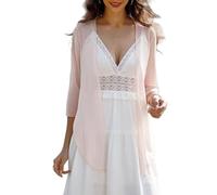 CGLHTATD Cardigan Donna Elegante,Bolero in Chiffon per Donna, Scialle con Maniche A 3/4, Aperto Davanti, Leggero, Corto, da Sera, per Matrimonio, Occasione Speciale, Giacca Rosa Chiaro XL