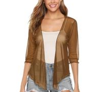 CGLHTATD Coprispalle Donna,Bolero in Chiffon per Donna, Scialle con Maniche A 3/4, Aperto Davanti, Leggero, Corto, Coprispalle, da Sera, per Matrimonio, Occasione Speciale, Giacca Marrone Scuro M