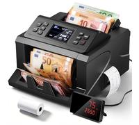 CGOLDENWALL Conta Banconote Professionale con Stampante Integrata, Conteggio del Valore per Tagli Misti, Rilevamento Falsi CIS/UV/IR/MG, Macchina Conta Soldi per 8 Valute, 1000 Pezzi/Min (Nero)