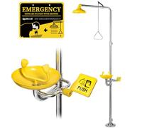 CGOLDENWALL Stazione Combinata Lavaocchi e Doccia d'Emergenza, Acciaio Inox 304 con Vasca ABS, Lavaocchi 12L/Min & Doccia 75,7L/Min, Filtro Antideflagrante per Fabbrica, Laboratorio, Uso Industriale