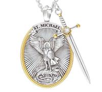 CGTQROVR Collana da uomo con San Michele e San Cristoforo, con la spada dell'Arcangelo, con la preghiera del Signore, stile gioielli 1