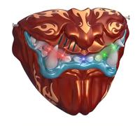 CGTQROVR Maschera di Halloween, Maschera cambia voce da samurai con bocca mobile ed effetti LED - Metà del diavolo per cosplay e mascherate, Rosso