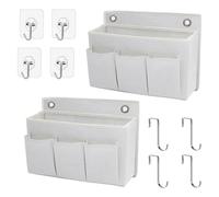 CGUOHU Pack of 2 Wall Organiser Bag Hanging Baskets with Large Mesh Compartment and 3 Pockets Door Space Saving Storage Per Riporre I Bagagli(White)