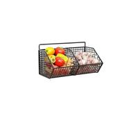 CGUOHU Wall-Mounted Green Onion Ginger Garlic Storage Rack Punch-Free Kitchen Multi-Functional Basket Organizer for Spices Herbs Per Riporre I Bagagli(Black 2 Grid)