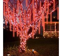 CGUOZI 80cm 8 Tubes 576 LEDS Luci di pioggia di meteora doccia, impermeabile Luci di stringa per Natale Halloween Albero del giardino Home decor, Supporto 3 Set di gancio Rosso