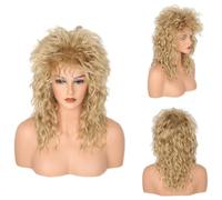 CGVG Parrucca con gonna anni '80 con orecchini, collana Vokuhila, parrucca da donna, gonna diva, per feste a tema, carnevale, feste (bionda) (27F/613)