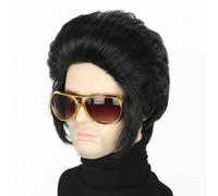CGVG Parrucca da uomo rockabilly, anni '50, rock´n roll retrò, corta, nera, con occhiali da sole per Halloween, Carnevale, festa a tema (parrucca nera con occhiali da sole)