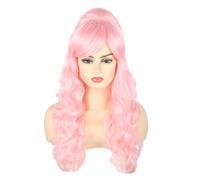 CGVG Parrucca lunga per alveare anni '70 anni '80, con frangia, per donna, cosplay, Halloween, carnevale, feste in costume (rosa)