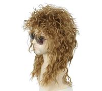 CGVG Parrucca lunga Vokuhila anni '70 anni '80, parrucca lunga e riccia mullet rocker punk popstar, parrucca da discoteca, per uomo, donna, carnevale, Halloween, feste a tema (marrone oro) (p2305-27)