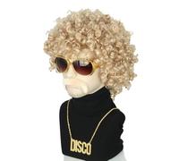 CGVG Set di 4 parrucche afro da uomo e da uomo, con occhiali da sole, collana con baffi Vokuhila, parrucca anni '70 anni '80, per carnevale Halloween (biondo 2)