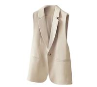 CGZWFERA Gilet Donna Elegante,Gilet Da Donna Senza Maniche, Blazer Da Ufficio, Completamente Foderato, con Un Bottone, Giacca con Tasche, Revers A Lancia, Casual, Formale, Estivo, Soprabito Beige Xs