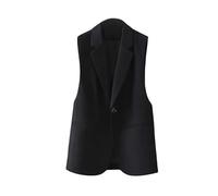 CGZWFERA Tailleur Donna,Gilet Da Donna Senza Maniche, Blazer Da Ufficio, Completamente Foderato, con Un Bottone, Giacca con Tasche, Revers A Lancia, Casual, Formale, Gilet, Estivo, Cappotto Nero S