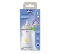 Chicco Natural Feeling Biberon Anticolica 6 Mesi + da 330 ml, Biberon con Tettarella in Silicone Morbida e Flessibile, Adatto per Allattamento Misto, Flusso Veloce, Colore Neutro