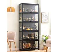 CHAANG vetrina espositiva per collezionismo, 4 ripiani in bambù naturale e acrilico, stile naturale, minimalista ed elegante, ideale per soggiorno e conservazione di oggetti da collezione o decorativi