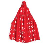 CHAbu Bandiera della Turchia Mantello con Cappuccio Lungo Unisex Mantello Vampiro Strega Gioco di Ruolo Costume Feste Palcoscenico 150 cm