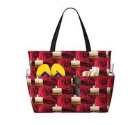 CHAbu Borsa da spiaggia con rosa rossa con candela, grande capacità, impermeabile, con cerniera e tasche, per viaggi, vacanze, palestra, nuoto, Nero , Taglia unica