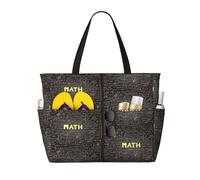 CHAbu Borsa da spiaggia impermeabile con cerniera e tasche, per scuola, matematica, grande capacità, viaggi, vacanze, palestra, nuoto, Nero , Taglia unica