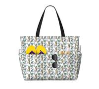 CHAbu Borsa da spiaggia impermeabile con pappagalli sui rami, grande capacità, con cerniera e tasche, per viaggi, vacanze, palestra, nuoto, Nero , Taglia unica