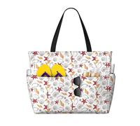 CHAbu Borsa da spiaggia impermeabile di grande capacità con stella marina, con cerniera e tasche, per viaggi, vacanze, palestra, nuoto, Nero , Taglia unica